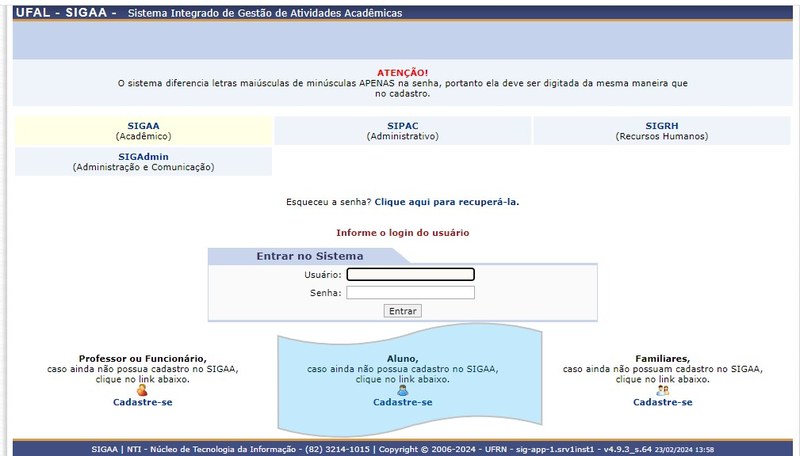 SIGAA - Cadastro de aluno
