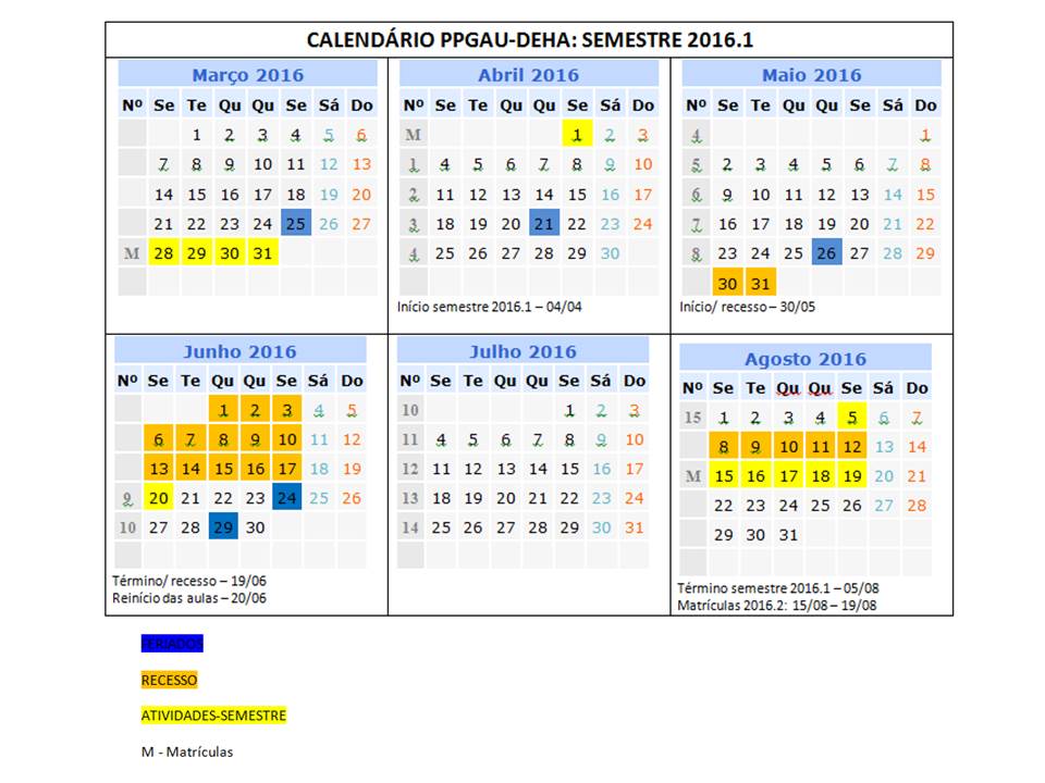 Calendário acadêmico 2016.1
